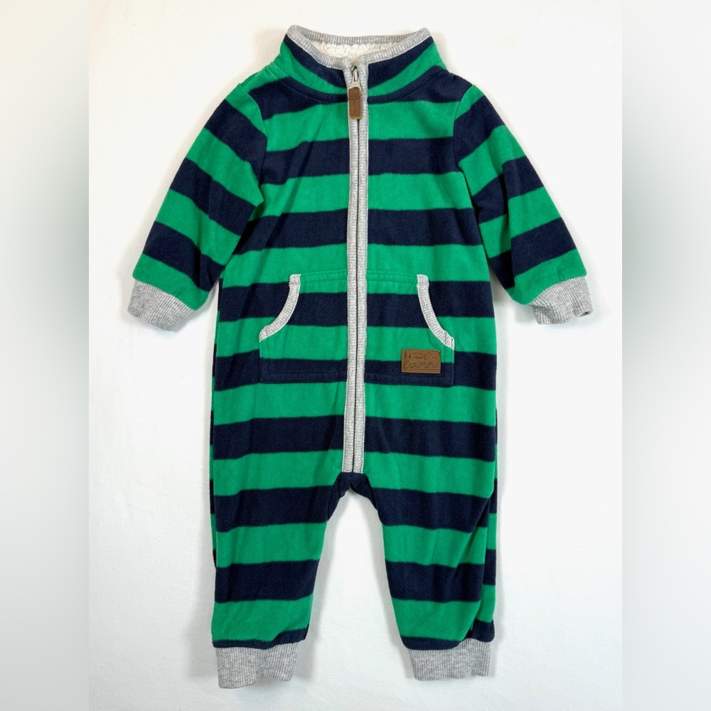 CARTER'S Baby Boys' Rugby Stripe‎ "Little Explorers" Fleece & Sherpa Jumpsuit 6M